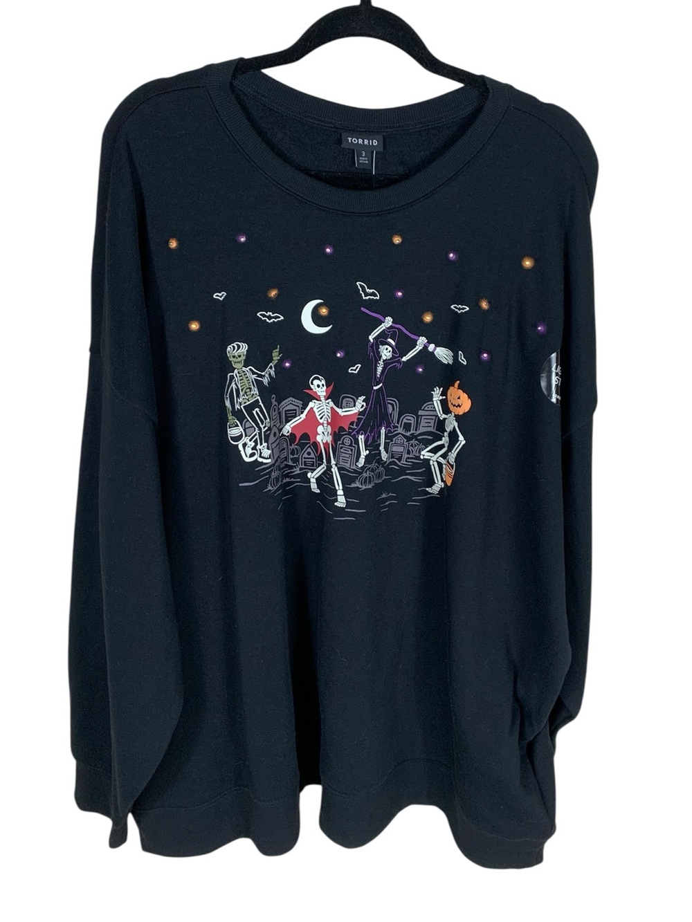 TORRID 3X Relaxed Cozy Fleece Crewneck Sweatshirt Black Halloween Graphic Lights
